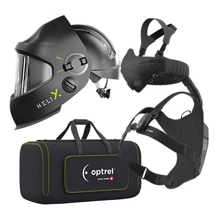 Set RTW svářecí kukla Helix 2.5 černá + filtroventilace Swiss Air Optrel