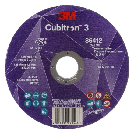Řezný kotouč 125 x 1,6 x 22,23 mm zrnitosť 36+ 3M Cubitron 3 typ T41, 86412