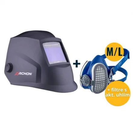 Set svářecí kukla MOST ARCHON black + Polomaska ​​GVS Elipse P3 RD SPR502 velikost M/L