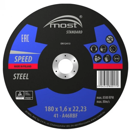 Řezný kotouč 180 x 1,6 x 22,23 mm MOST STANDARD METAL Speed typ 41