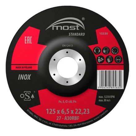 Brusný kotouč 125 x 6,5 mm MOST STANDARD INOX typ 27
