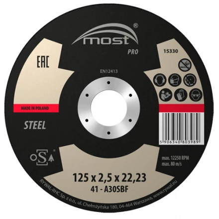 Řezný kotouč 125 x 2,5 x 22,23 mm MOST PRO METAL typ 41