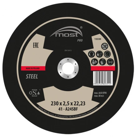 Řezný kotouč 230 x 2,5 x 22,23 mm MOST PRO METAL typ 41