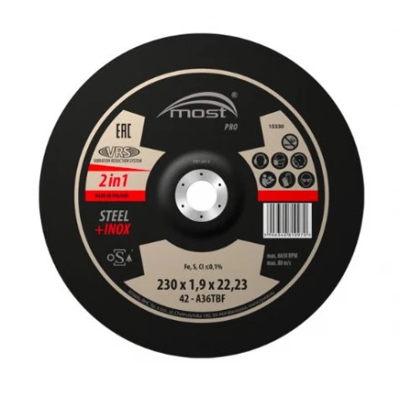 Řezný kotouč 230 x 1,9 x 22,23 mm MOST PRO METAL + INOX VRS typ 42