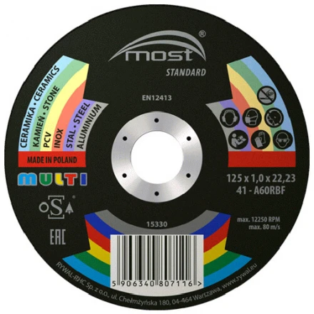 Řezný kotouč 125 x 1,0 x 22,23 mm MOST Standard MULTI typ 41
