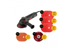 Úhlová bruska 125 mm M14 + disky 3M Cubitron II 987C a 787C s unašečem
