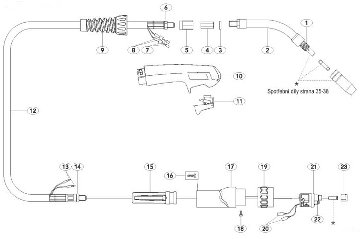 Svařovací hořák MIG/MAG PARKER UNIARC UHB 150 - náhradní díly